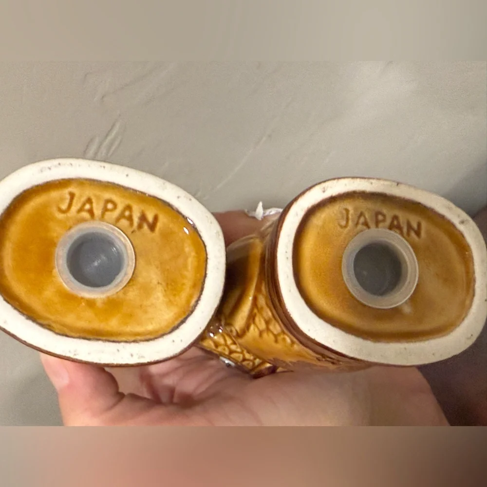 Vintage Owl Salt and Pepper Shakers Brown Ceramic‎ moving eyes made in Japan